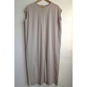 Sleeveless Maxi Dress Taupe Beige Jersey Knit Raw Hem Minimalist Shift Size L